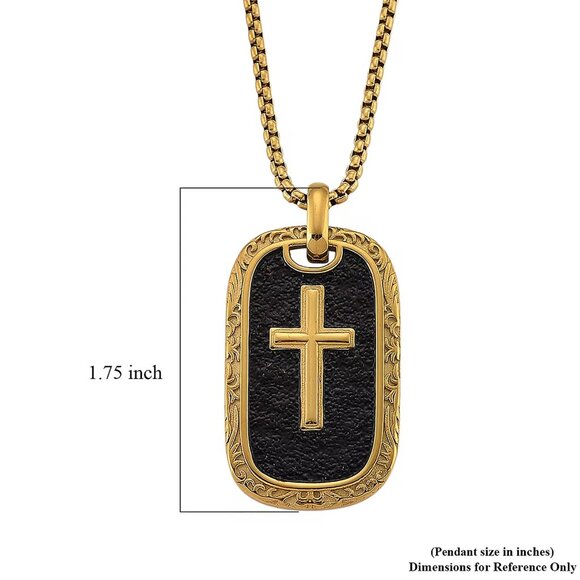 GOLD CROSS Pendant Necklace in ION Plated Yellow Gold W Black Oxidized 20"-22" - Picture 4 of 8